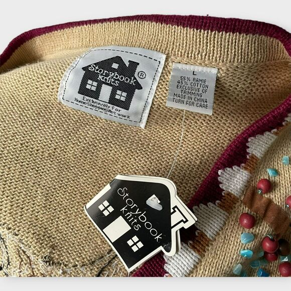 Storybook Knits Cardigan Spirit of the Wolf Beaded Embroider Native Size Large - Picture 9 of 12